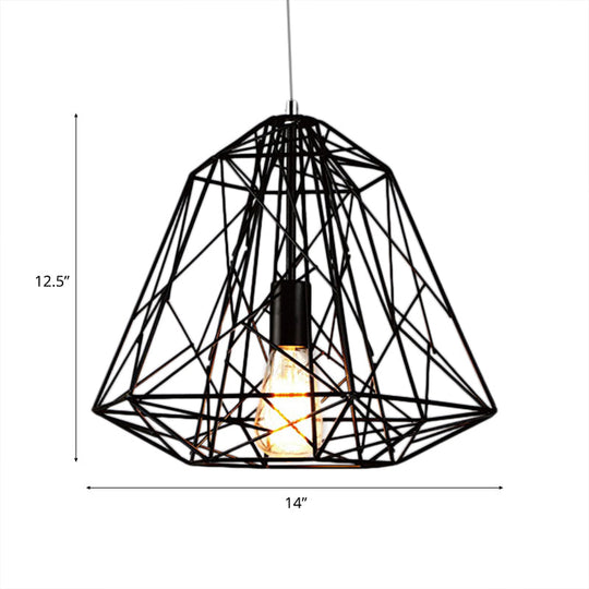 Retro Style Geometric Cage Ceiling Hanging Light With Metallic Suspension Lamp In Black/White