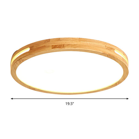 Japanese Style Led Ceiling Lamp In Beige - Circular Mount Wood Finish 12/16/19.5 Inch Wide Perfect