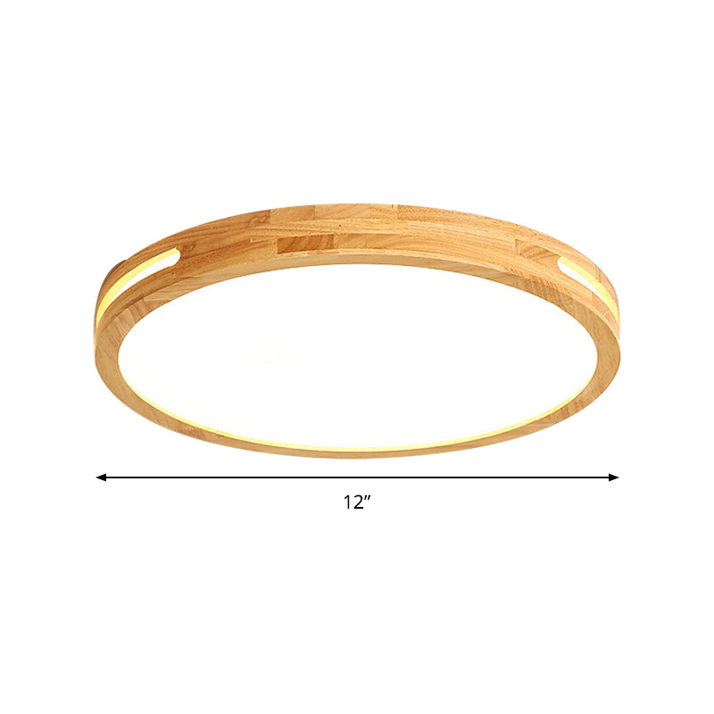Japanese Style Led Ceiling Lamp In Beige - Circular Mount Wood Finish 12/16/19.5 Inch Wide Perfect