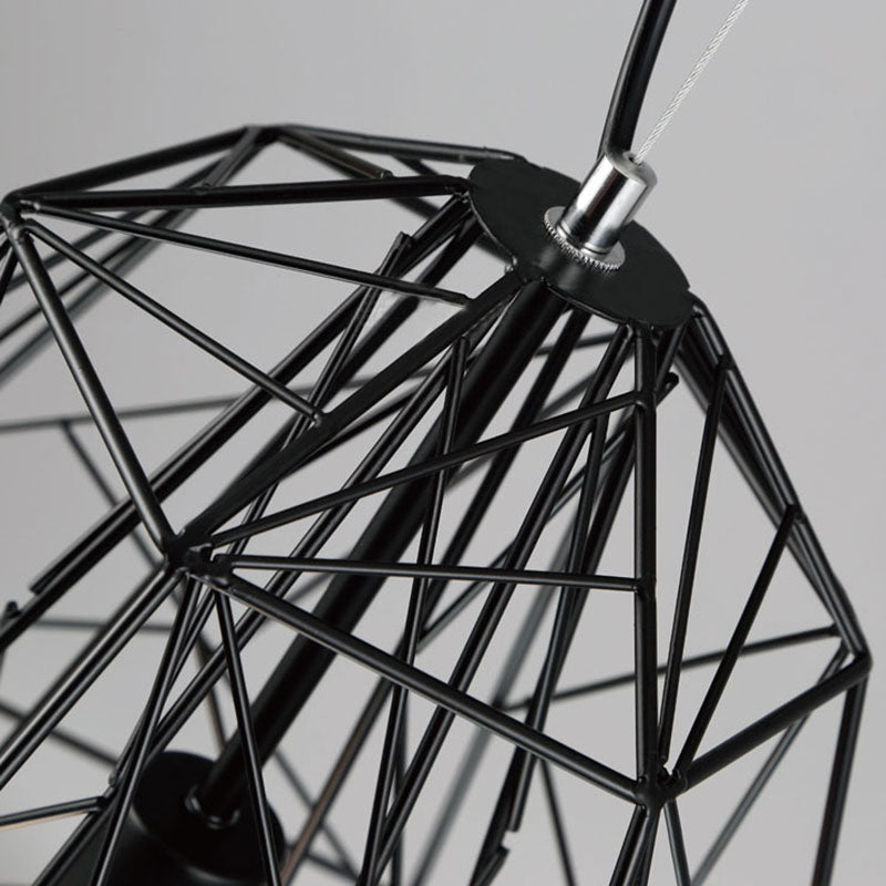 Retro Style Geometric Cage Ceiling Hanging Light With Metallic Suspension Lamp In Black/White