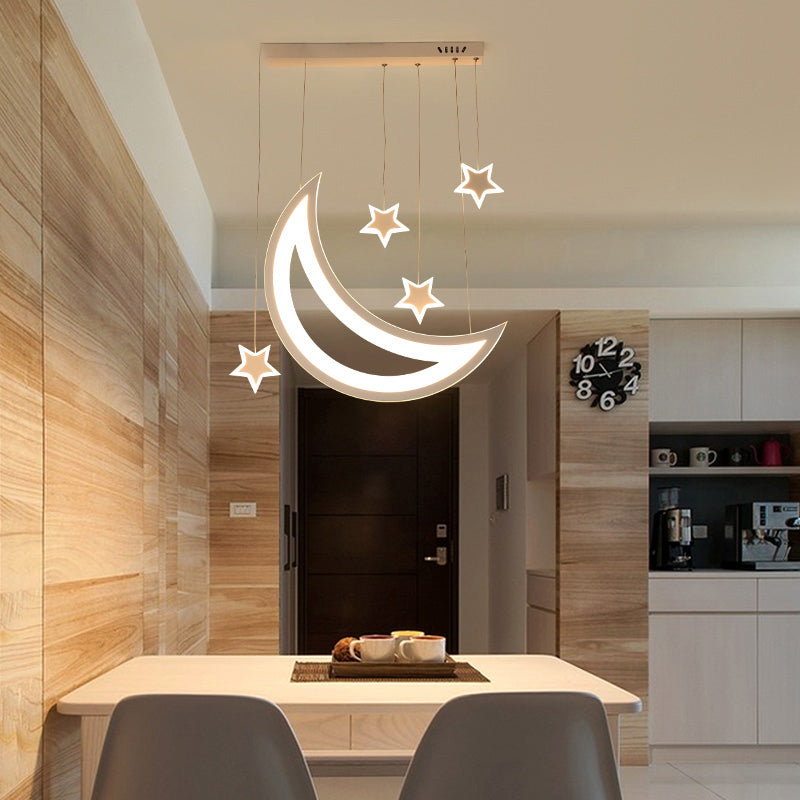 Modern Acrylic Led Ceiling Light - Moon And Stars Design 5/9 Lights Dining Room Pendant Warm/White 5