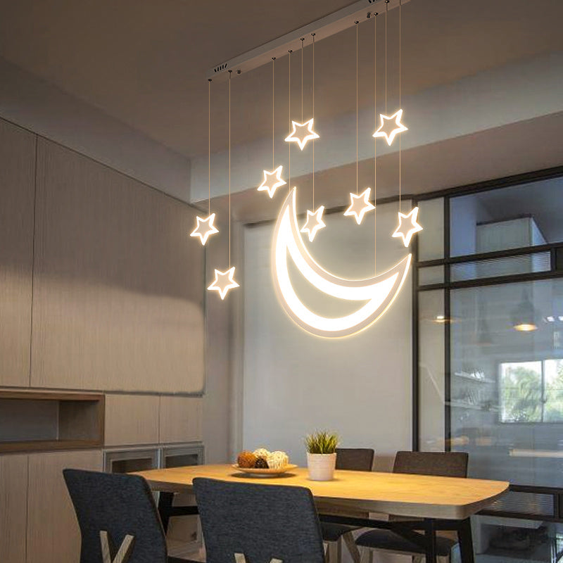 Modern Acrylic Led Ceiling Light - Moon And Stars Design 5/9 Lights Dining Room Pendant Warm/White