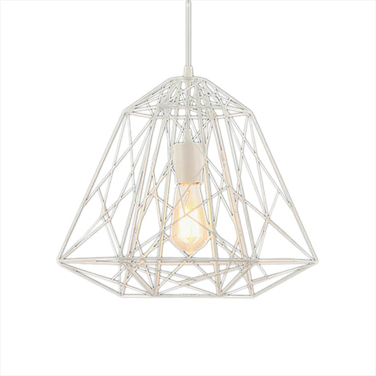 Retro Style Geometric Cage Ceiling Hanging Light With Metallic Suspension Lamp In Black/White White
