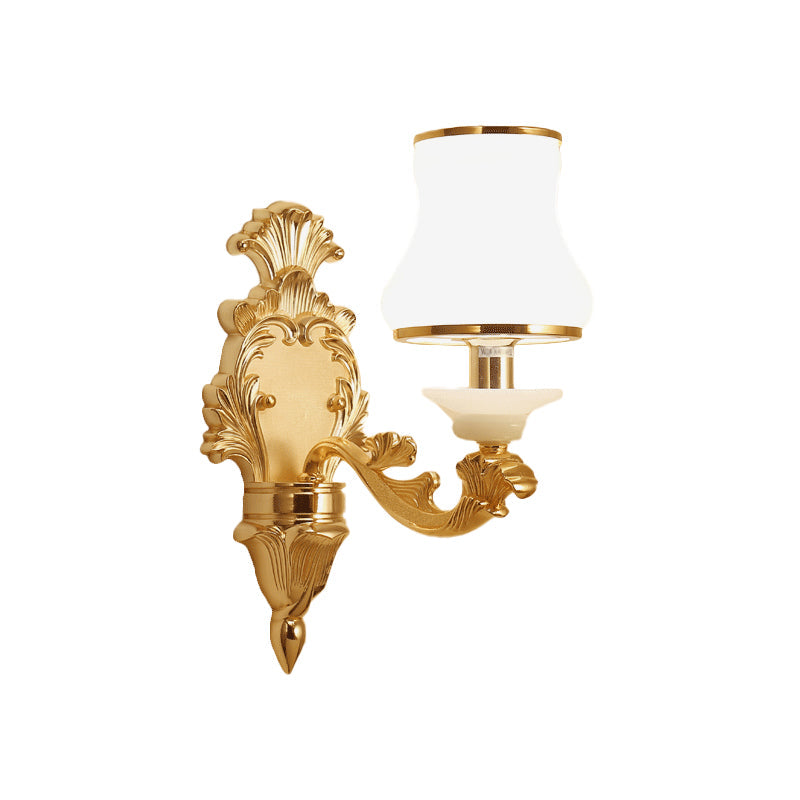 Milky Glass Wall Sconce In Classic Jar Shape With Yellow Mount