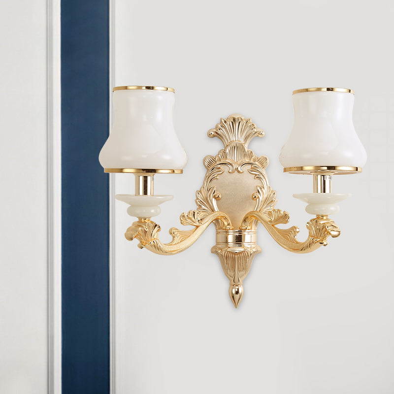 Milky Glass Wall Sconce In Classic Jar Shape With Yellow Mount