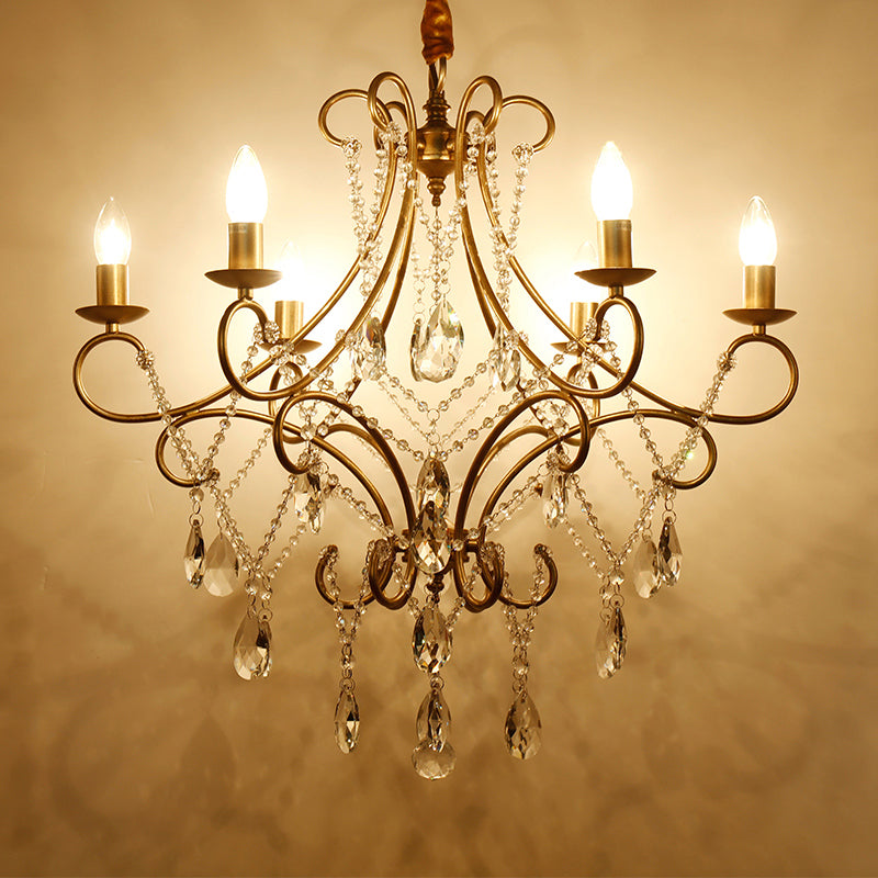 Contemporary 6-Light Gold Chandelier With Crystal Accent