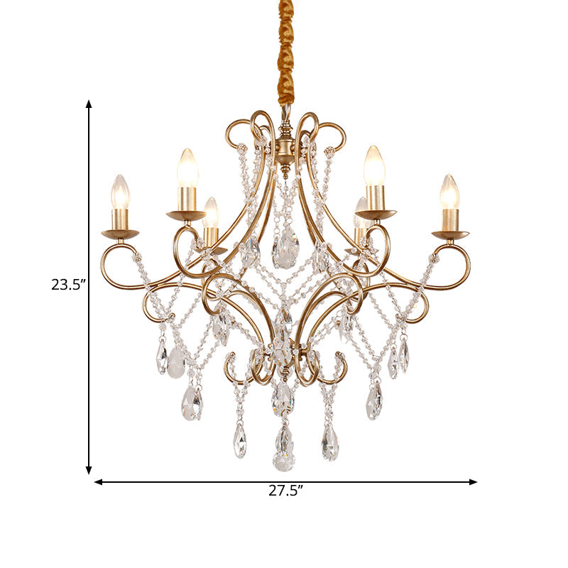 Contemporary 6-Light Gold Chandelier With Crystal Accent