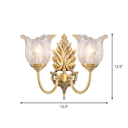 Classic Gold Wall Sconce With Clear Fluted Glass - Bloom Living Room Mount Light