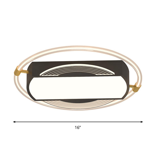 Modern Black Led Flush Mount Light For Bedrooms - Rectangle And Ring Acrylic Design