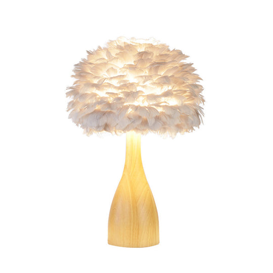 Haedus - Feather Rounded Study Room Night Table Lamp 1-Head Minimalist Desk Light With Bottle Wood