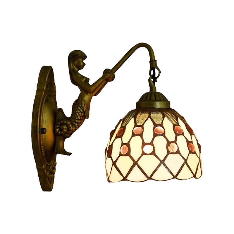 Vintage Stained Glass Dome Wall Mount Mini Sconce Light In Brass
