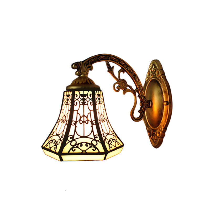 Stained Glass Bell Wall Sconce With Aged Brass Arm - Lodge 1 Light Mount