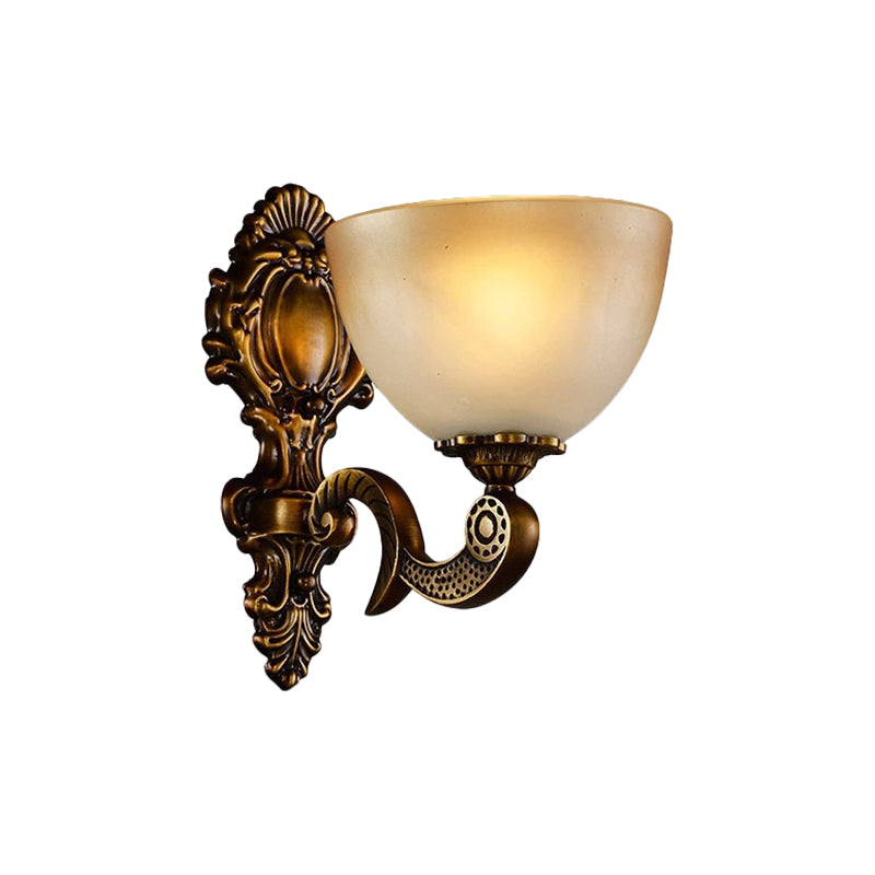 Rustic Frosted Glass Wall Sconce With Brass Backplate For Bedroom Lighting