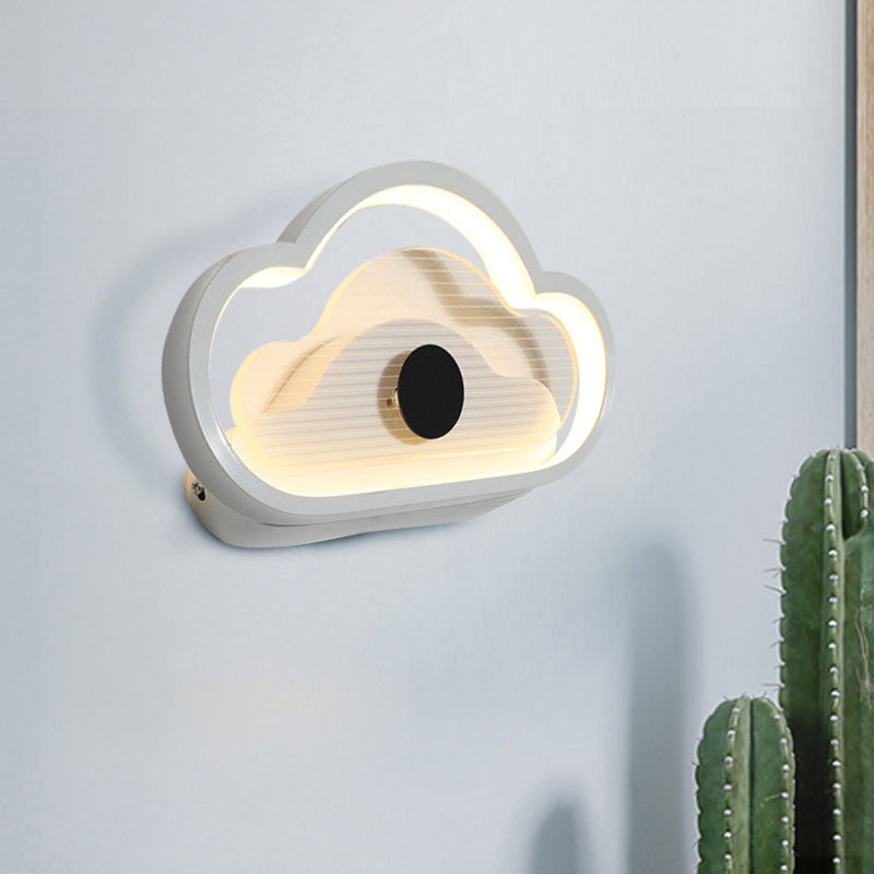 Nordic Acrylic Heart/Cloud Led Wall Light Fixture For Bedroom - Black/White