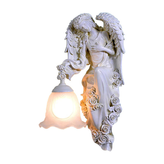 Traditional Double Angel Wall Lamp - White Resin Single Light Left/Right Mount