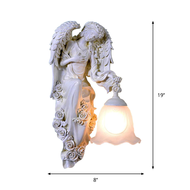 Traditional Double Angel Wall Lamp - White Resin Single Light Left/Right Mount