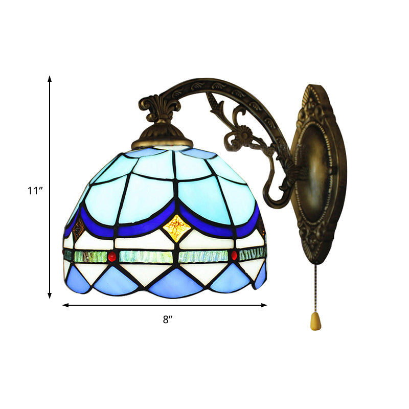 Baroque Style Stained Glass Wall Sconce Light - Sky Blue/Navy Blue