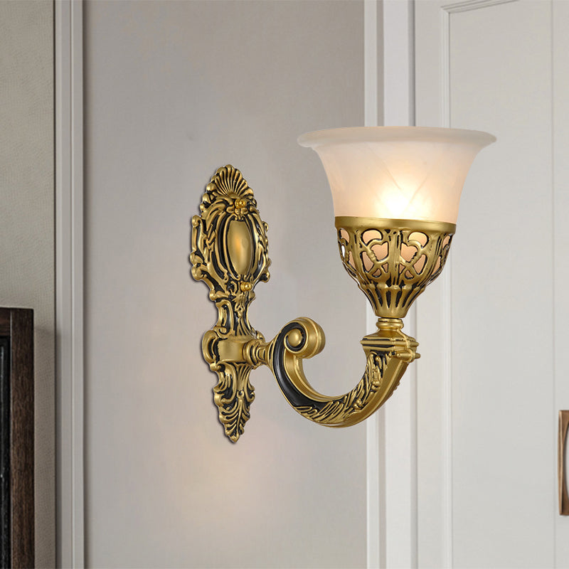 Frosted Glass Sconce Light Fixture - Classic Bronze Wall Mounted Lamp