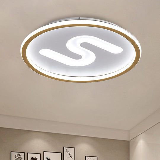 Contemporary S - Shaped Acrylic Ceiling Light Fixture - Black/Gold Led Flush Mount With Warm/White