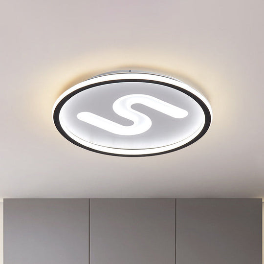 Contemporary S - Shaped Acrylic Ceiling Light Fixture - Black/Gold Led Flush Mount With Warm/White