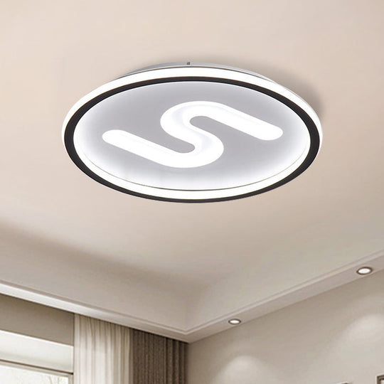 Contemporary S - Shaped Acrylic Ceiling Light Fixture - Black/Gold Led Flush Mount With Warm/White