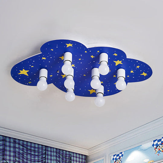 Cartoon Acrylic 8 - Light Starry Sky Ceiling Mount Lamp - Blue Flush For Kids Room