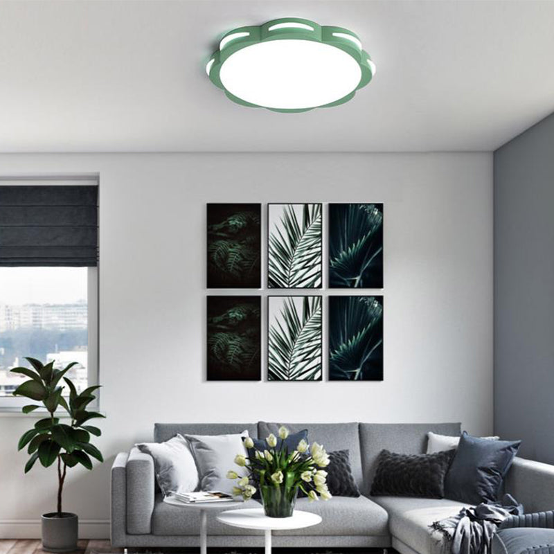 Flush Mount Macaron Led Ceiling Light With Acrylic Floral Shade - Ideal For Girls’ Bedroom Green