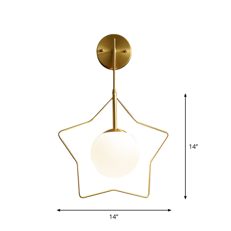 Minimalist Gold Metallic Star Wall Mounted Light With White Glass Shade - Sleek 1 Bulb Lighting