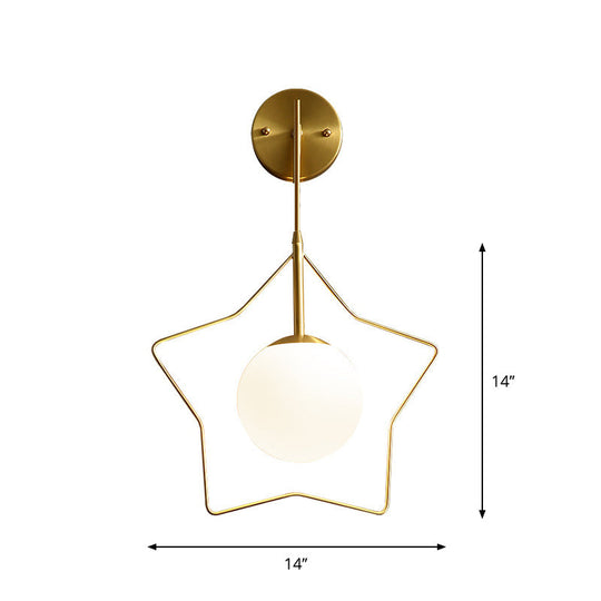 Minimalist Gold Metallic Star Wall Mounted Light With White Glass Shade - Sleek 1 Bulb Lighting