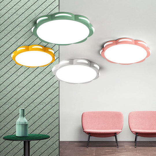 Flush Mount Macaron Led Ceiling Light With Acrylic Floral Shade - Ideal For Girls Bedroom