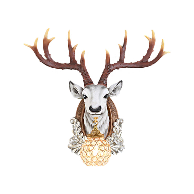 Grey/Yellow Deer Head Wall Sconce With Beveled K9 Crystal For Living Room