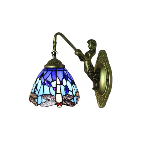 Dragonfly Wall Mount Stained Glass Sconce - Lodge Style Multicolor Light Fixture