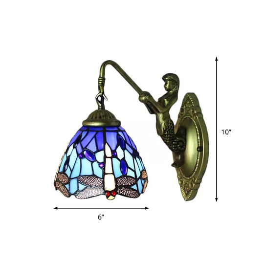 Dragonfly Wall Mount Stained Glass Sconce - Lodge Style Multicolor Light Fixture