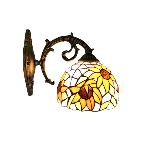 Lodge Flower Wall Sconce With Curved Arm - Stylish Mini Lighting For Living Room