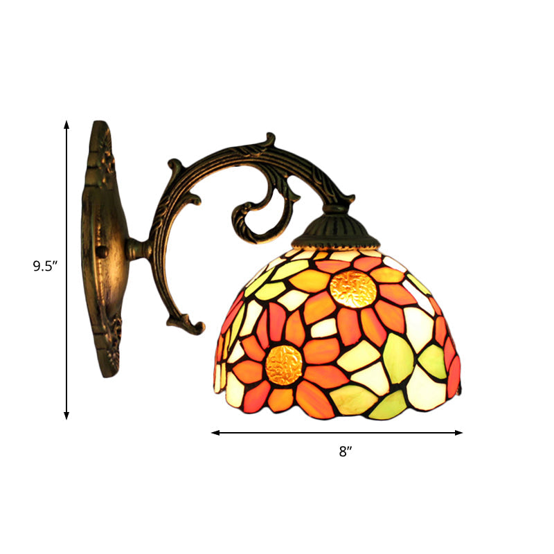 Lodge Flower Wall Sconce With Curved Arm - Stylish Mini Lighting For Living Room