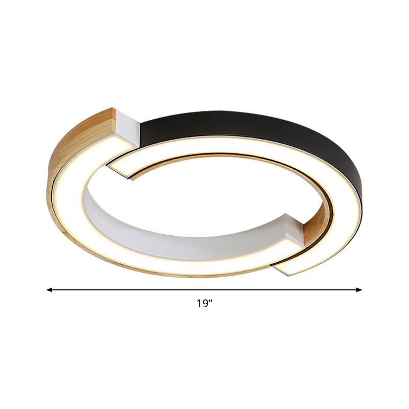 Contemporary Bedroom Ceiling Lamp - 2-Arch Bridge Design Acrylic Led Light 15/19 Width Black/White