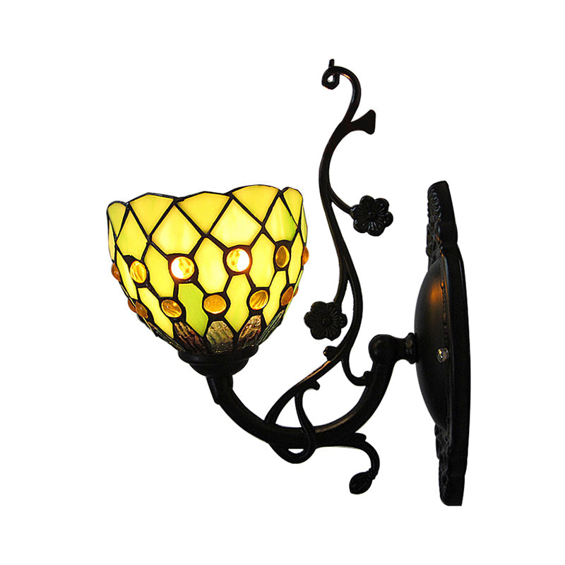 Beaded Stained Glass Bowl Wall Mount Light - 1 Mini Lighting