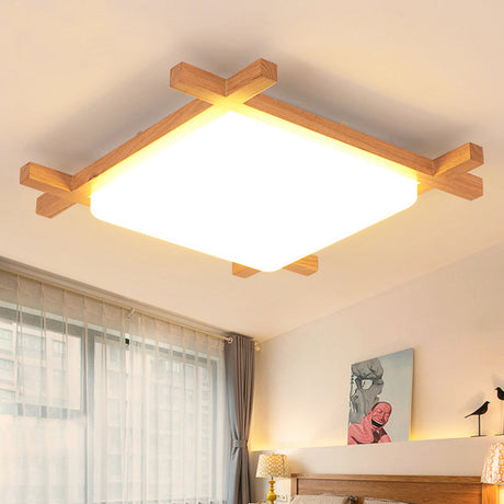 Modern Square Acrylic Wood Ceiling Lamp - White Led Flush Mount 15’/19’/23.5’ Width Ideal For