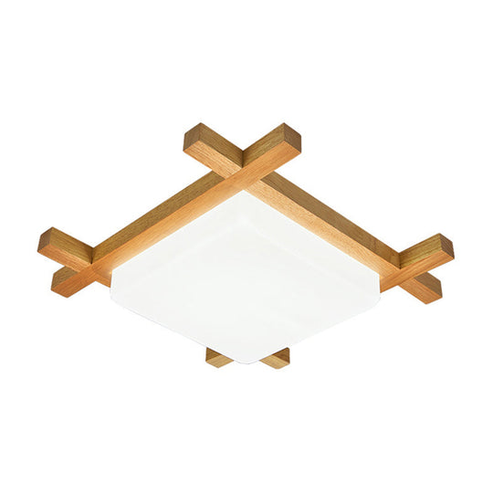 Modern Square Acrylic Wood Ceiling Lamp - White Led Flush Mount 15’/19’/23.5’ Width Ideal For