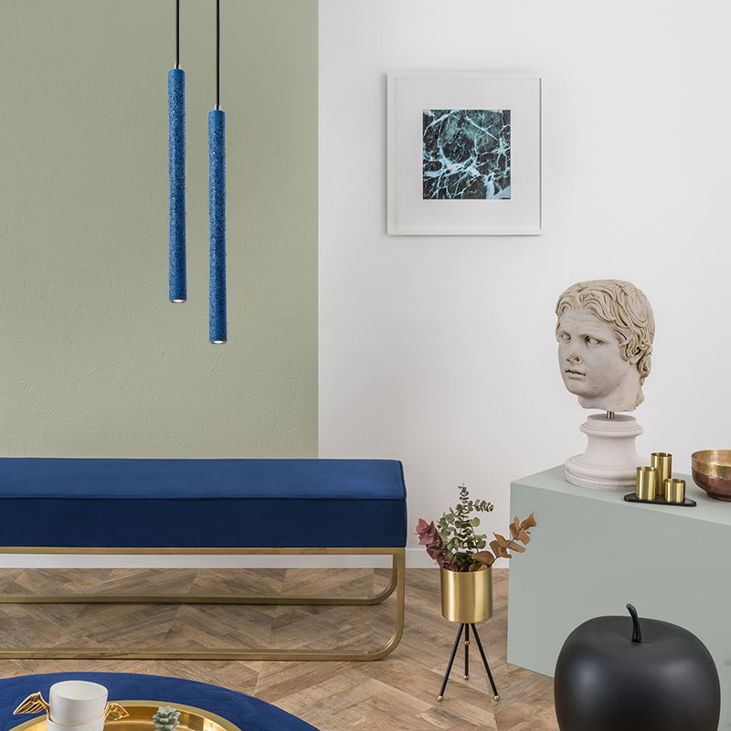 Nordic Cement Tube Pendant Light 1 Yellow/Blue/Green Hangs 12 Or 21.5H