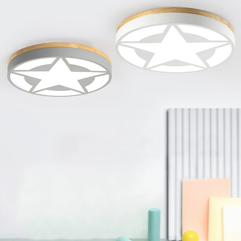 Wood Led Star Flush Mount Ceiling Light With Acrylic Shade For Boys Bedroom Modern Style