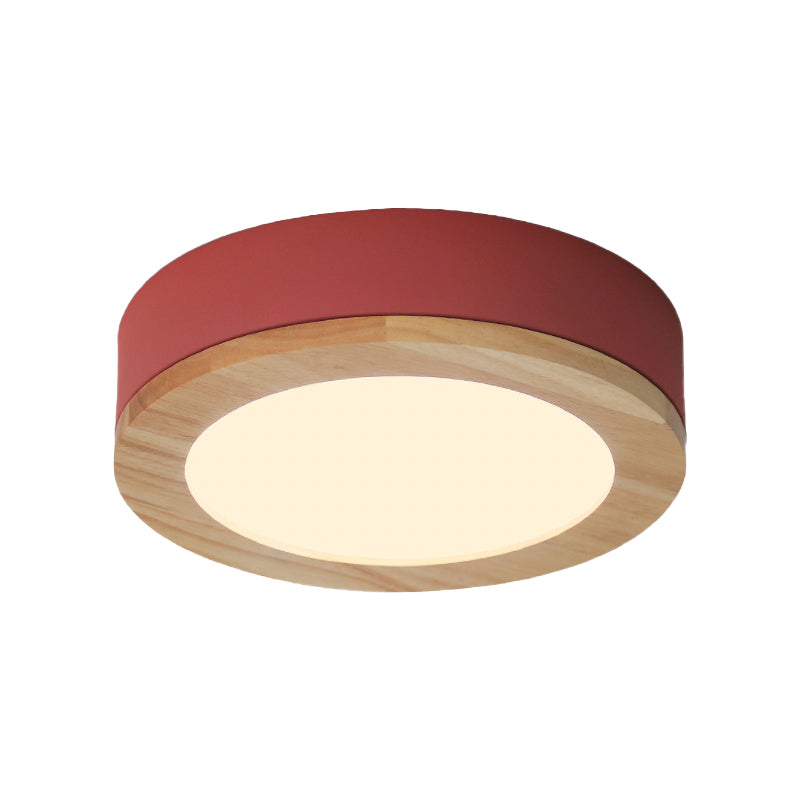 Kids Drum Ceiling Light With Wood And Acrylic Shade - Ideal Bedroom Flush Mount Fixture