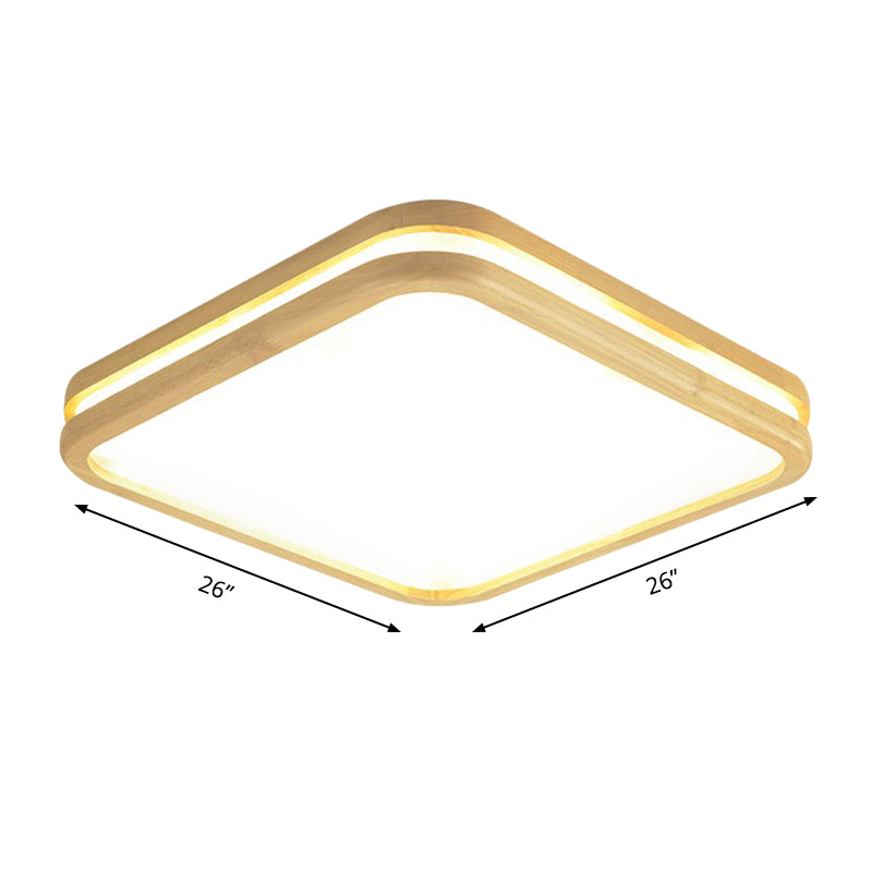 Slim Panel Square Ceiling Mount Light: Wood Edge Simple Style Led Lamp - Beige (18/26 Inch Wide)