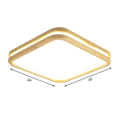 Slim Panel Square Ceiling Mount Light: Wood Edge Simple Style Led Lamp - Beige (18/26 Inch Wide)