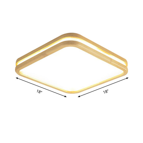 Slim Panel Square Ceiling Mount Light: Wood Edge Simple Style Led Lamp - Beige (18/26 Inch Wide)