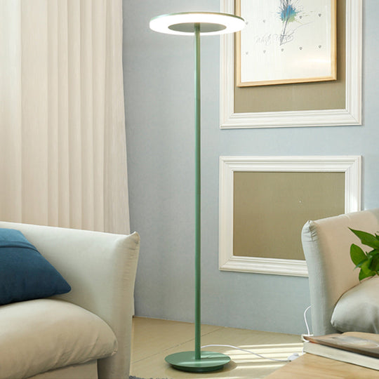 Macaron-Style Led Floor Lamp - Acrylic Disc Stand With Slender Pink/Yellow Stem: Warm/White Light