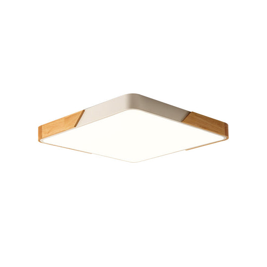 Kids Bedroom Ceiling Light - Nordic Green Square Flush Mount With Wood And Acrylic Shade White / 12