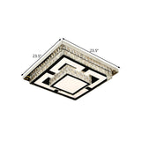 Simplicity Led Flush Mount Nickel Ceiling Light With Crystal Block Shade