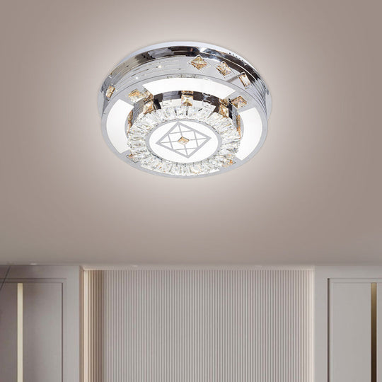 Modern Chrome Led Round Flush Mount Crystal Ceiling Light In Warm/White 19.5/31.5 Wide / 19.5 White
