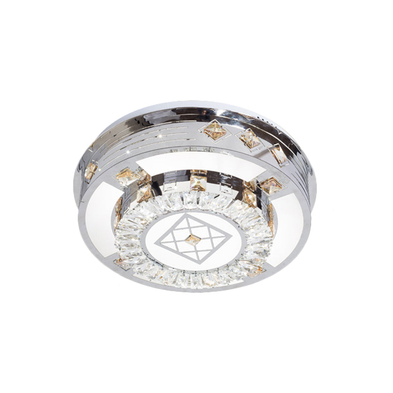 Modern Chrome Led Round Flush Mount Crystal Ceiling Light In Warm/White 19.5/31.5 Wide